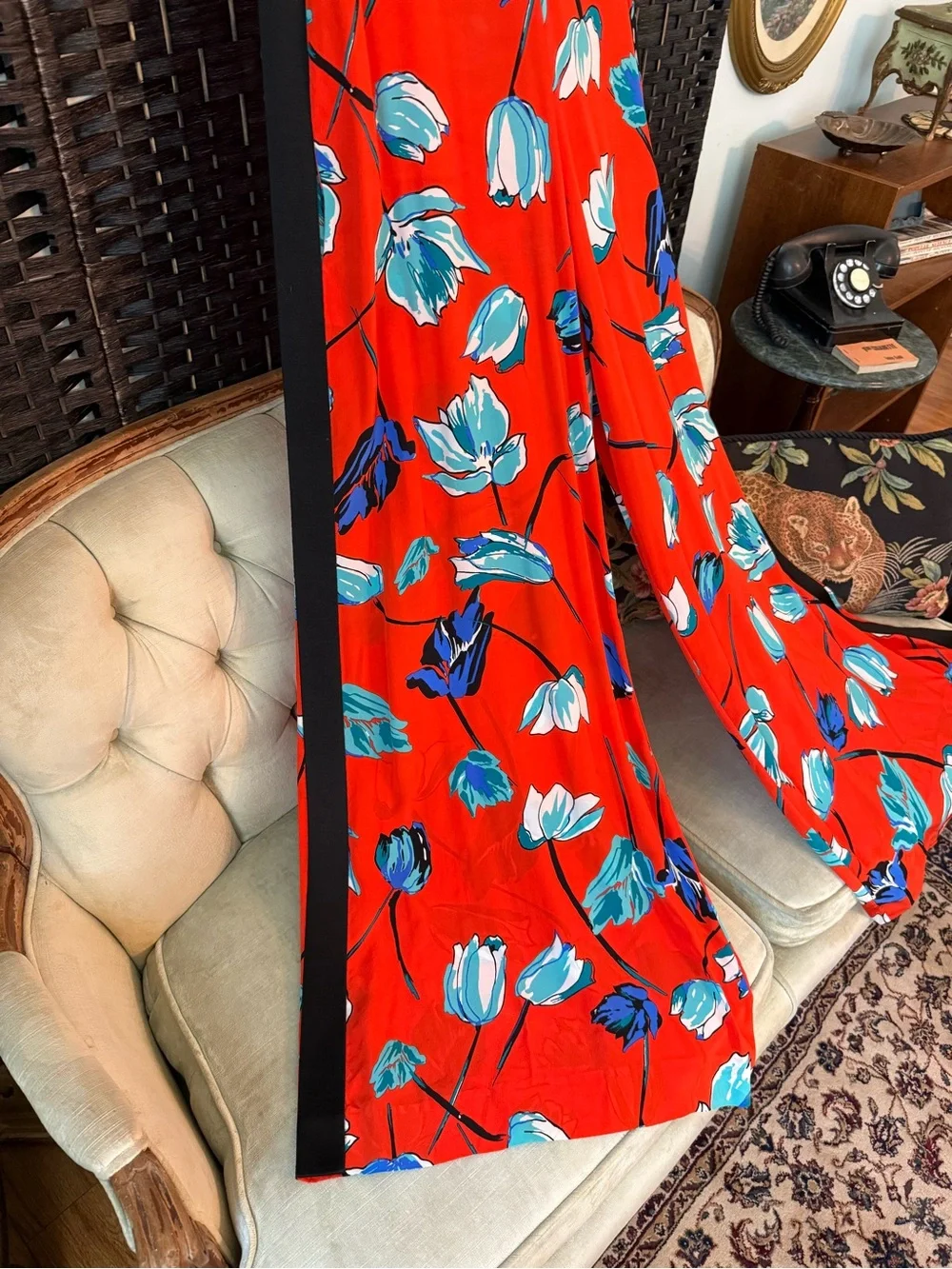 ❤️ Diane von Furstenberg Silk Floral Wide Leg Jumpsuit Palazzo Romper Size 4 - Picture 4 of 10